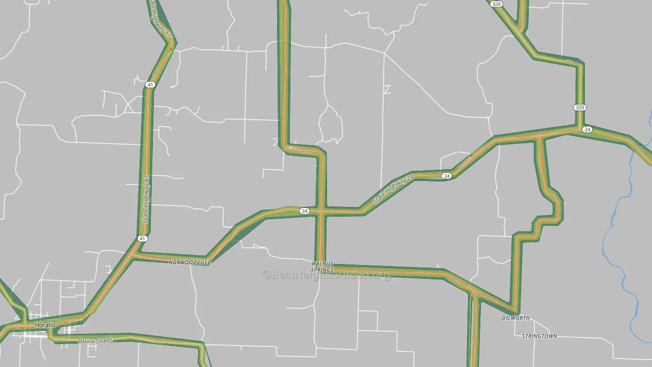 Walnut Springs, AR Map of Noise Levels in Walnut Springs
