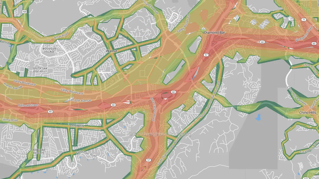 Walnut Valley, Diamond Bar, CA Map of Noise Levels in Walnut Valley