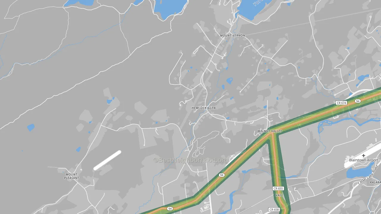 Walnut Valley, NJ Map of Noise Levels in Walnut Valley