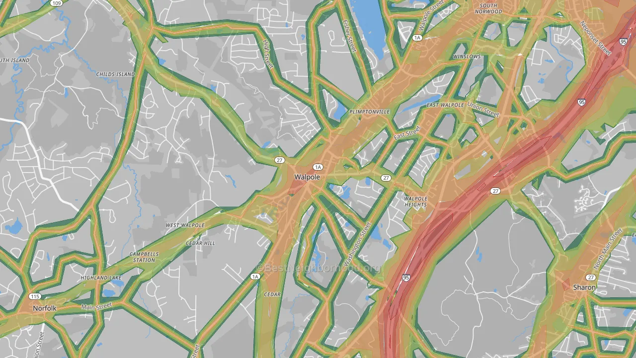 Walpole, MA Map of Noise Levels in Walpole