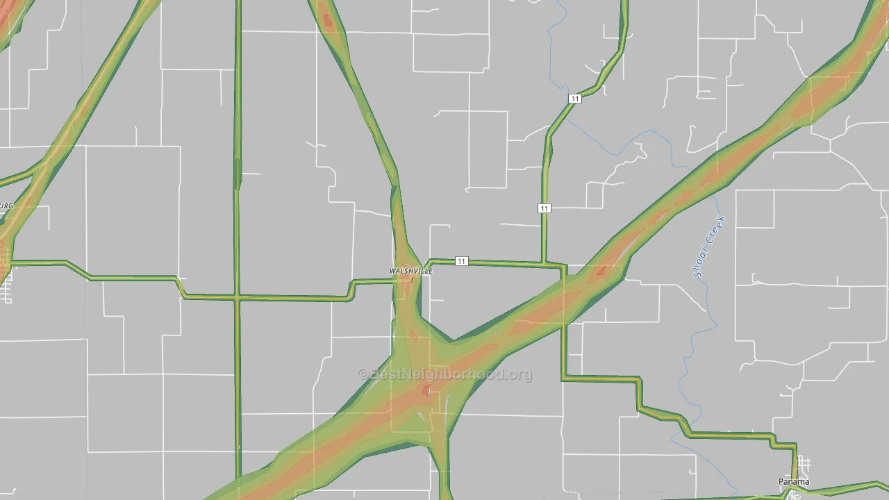 Walshville, IL Map of Noise Levels in Walshville