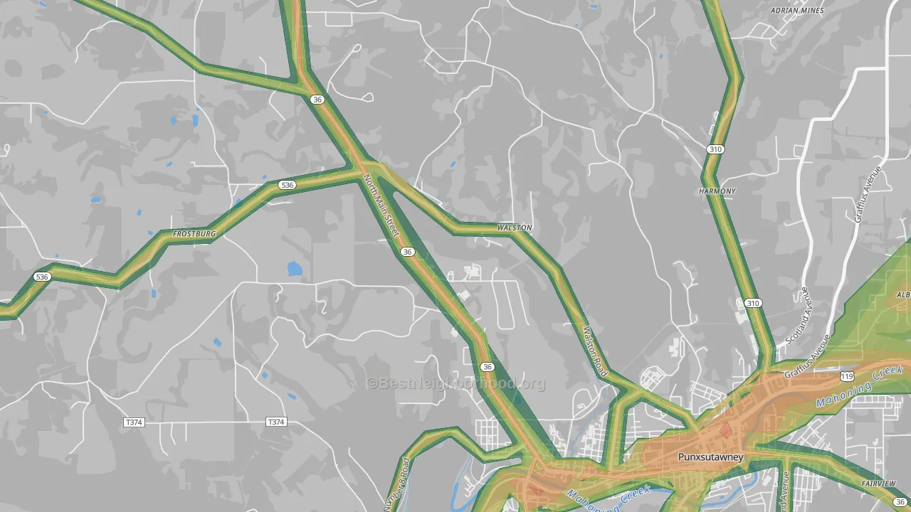 Walston, PA Map of Noise Levels in Walston