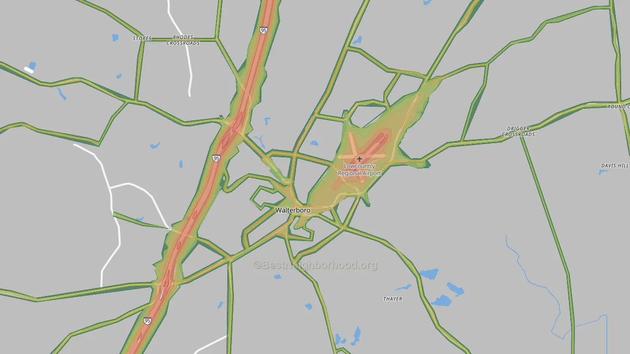 Walterboro, SC Map of Noise Levels in Walterboro