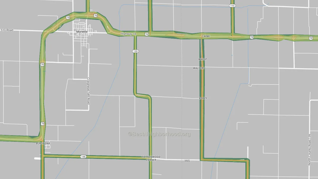 Walters, AR Map of Noise Levels in Walters