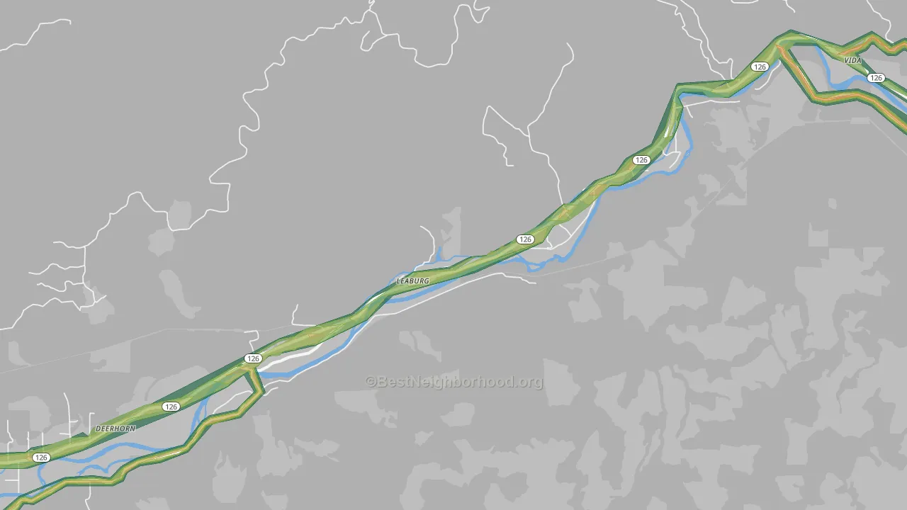 Walterville, OR Map of Noise Levels in Walterville