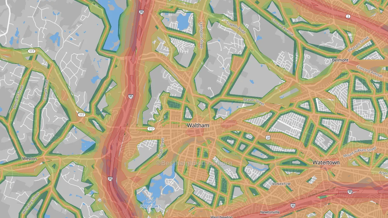 Waltham, MA Map of Noise Levels in Waltham