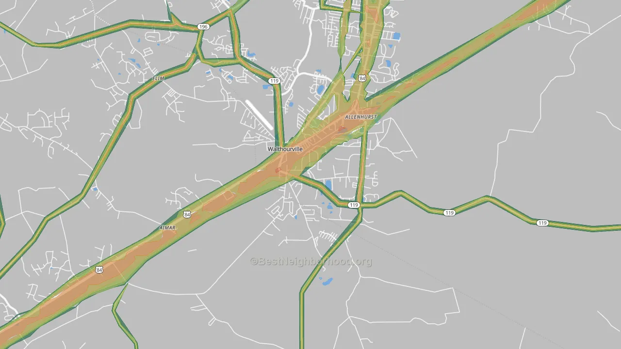 Walthourville, GA Map of Noise Levels in Walthourville