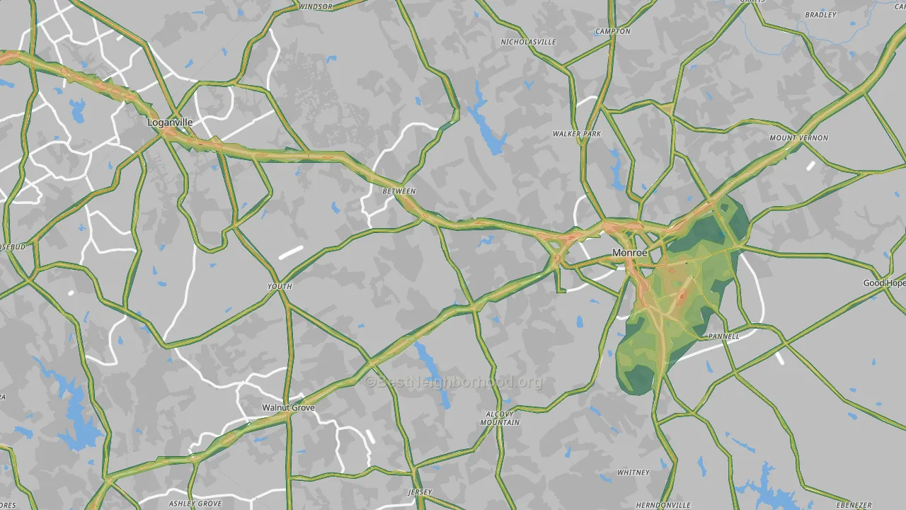 Walton County, GA Map of Noise Levels in Walton County