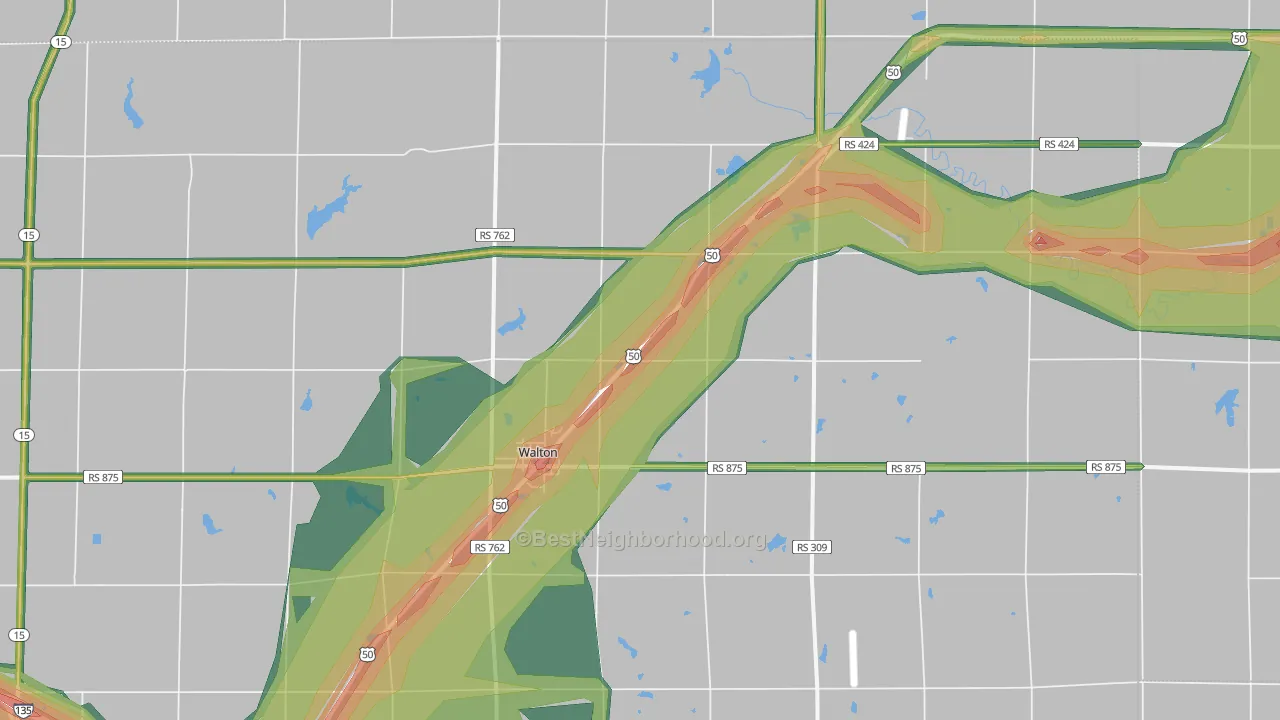 Walton, KS Map of Noise Levels in Walton