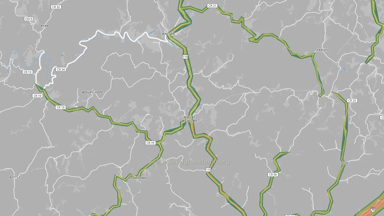 Walton, WV Map of Noise Levels in Walton