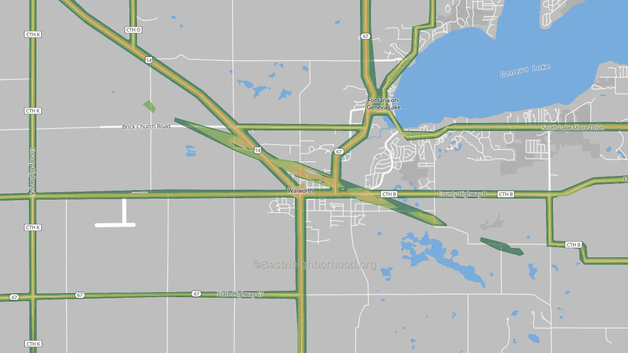 Walworth, WI Map of Noise Levels in Walworth