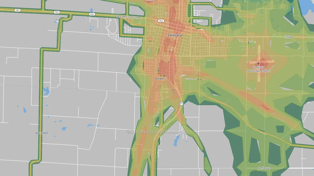 Wamac, IL Map of Noise Levels in Wamac