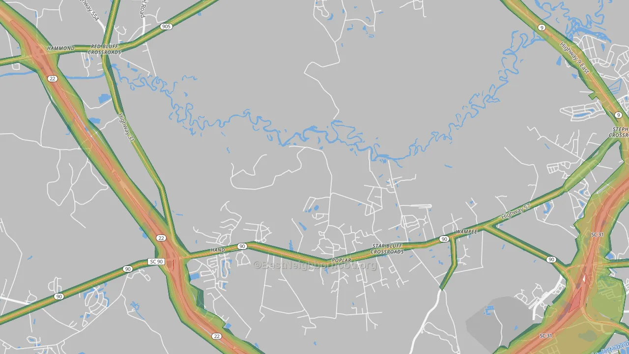 Wampee, SC Map of Noise Levels in Wampee