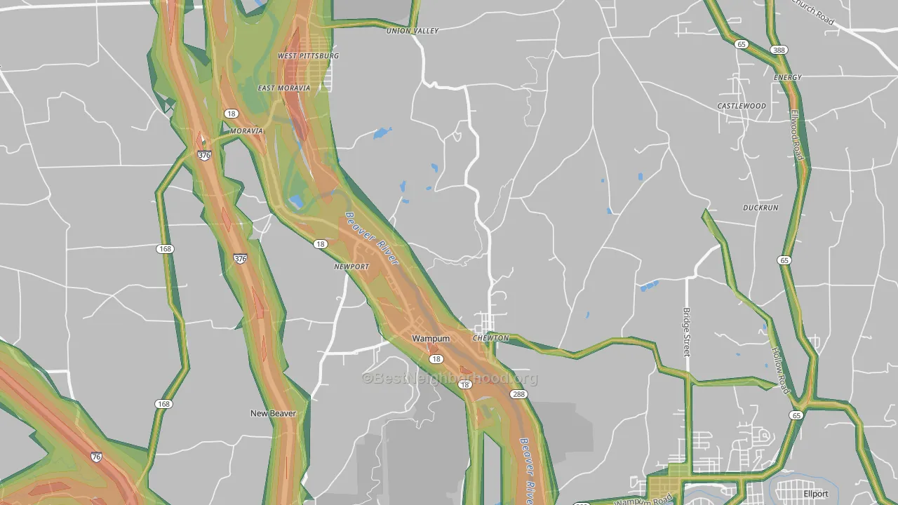 Wampum, PA Map of Noise Levels in Wampum