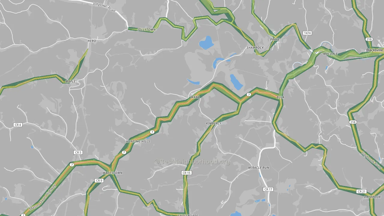 Wana, WV Map of Noise Levels in Wana