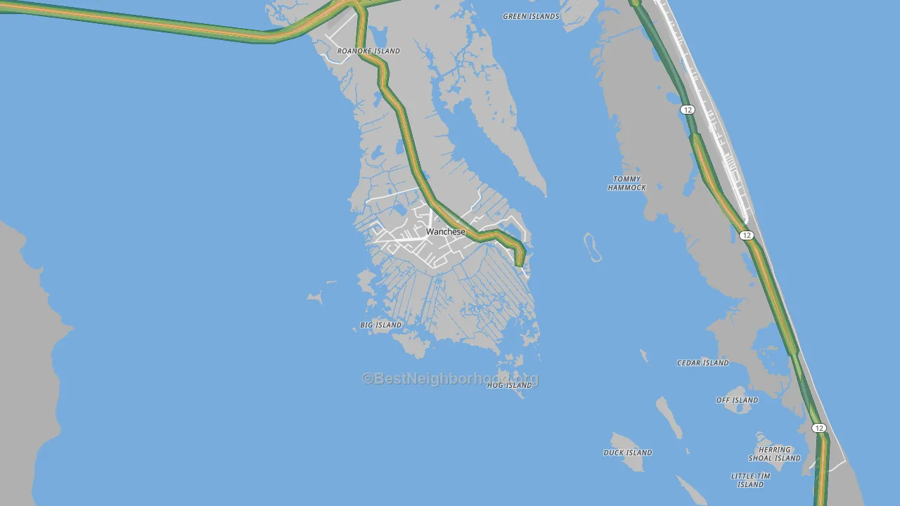 Wanchese, NC Map of Noise Levels in Wanchese