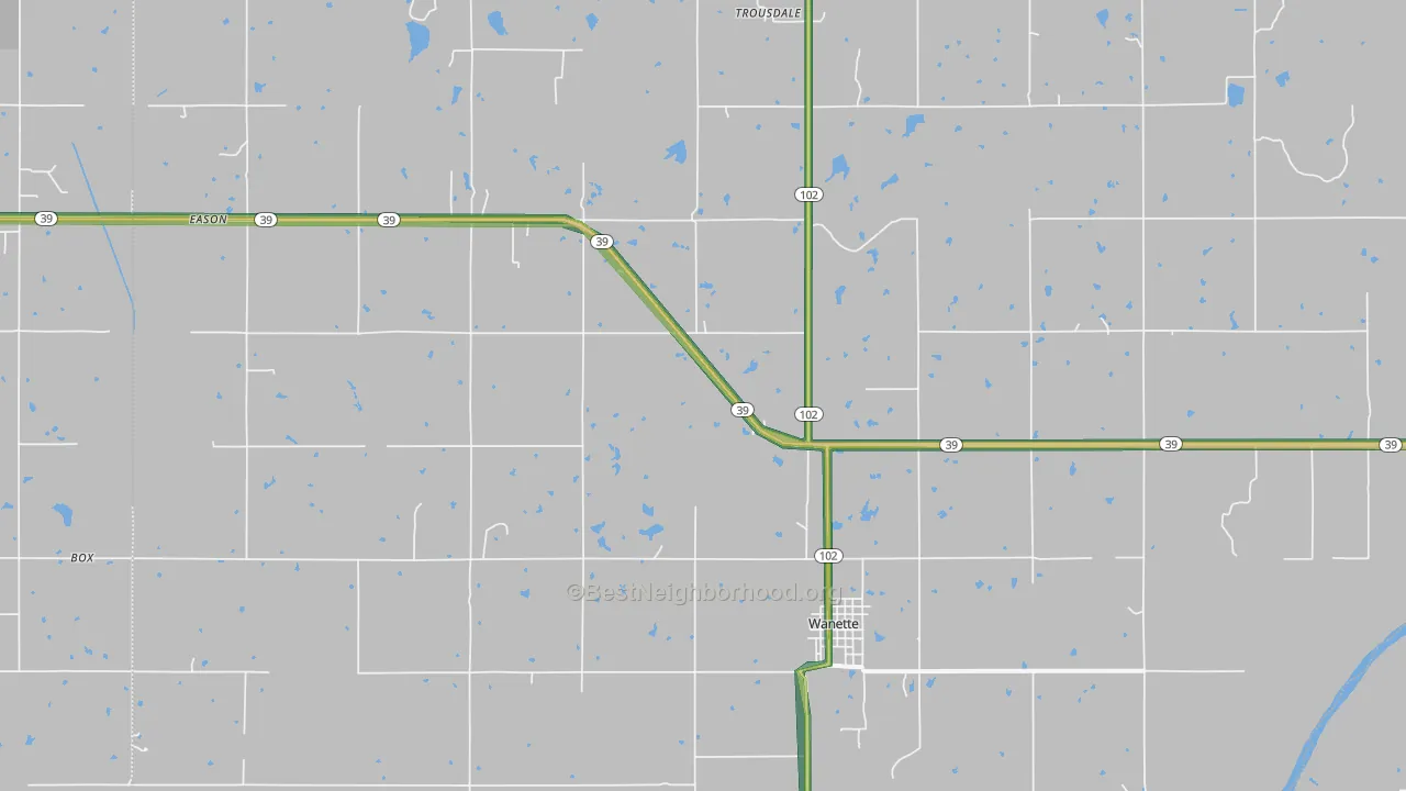 Wanette, OK Map of Noise Levels in Wanette