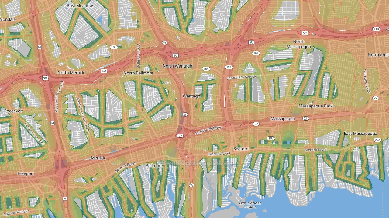 Wantagh, NY Map of Noise Levels in Wantagh