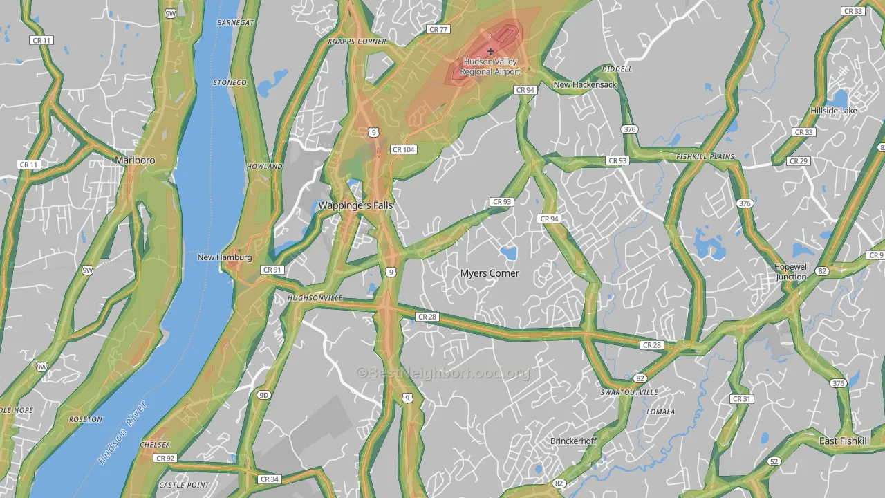 Wappingers Falls, NY Map of Noise Levels in Wappingers Falls