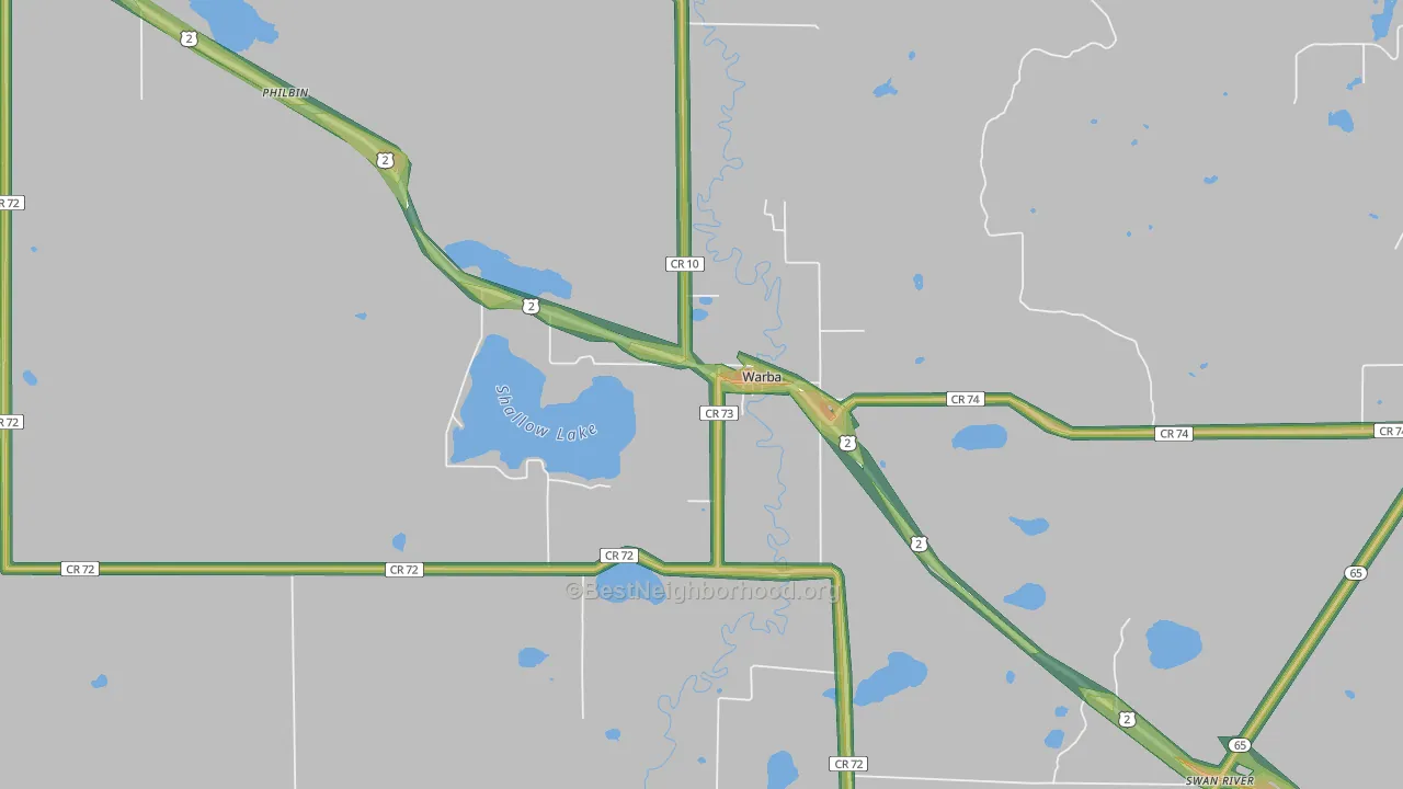 Warba, MN Map of Noise Levels in Warba