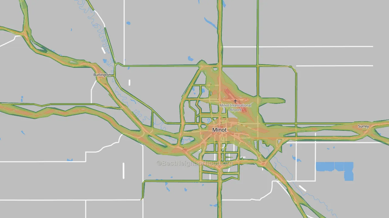 Ward County, ND Map of Noise Levels in Ward County