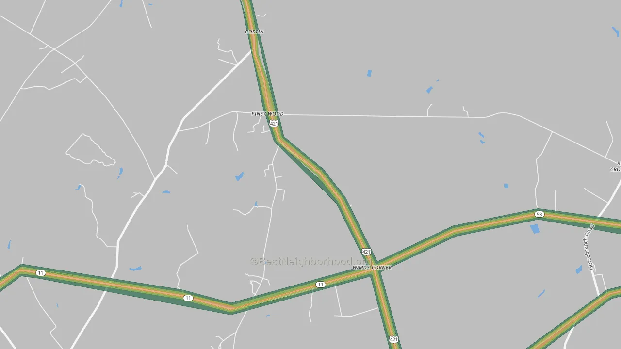 Wards Corner, NC Map of Noise Levels in Wards Corner