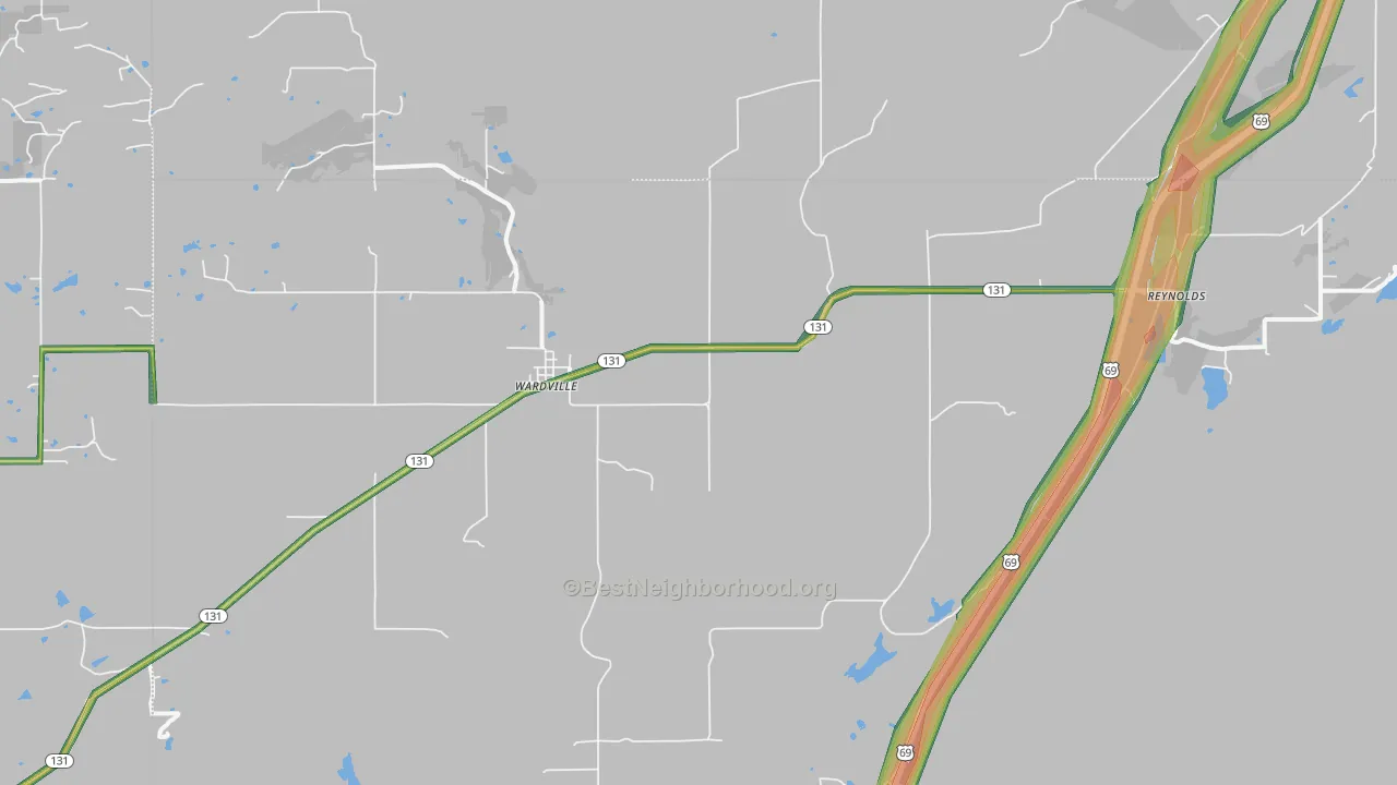 Wardville, OK Map of Noise Levels in Wardville