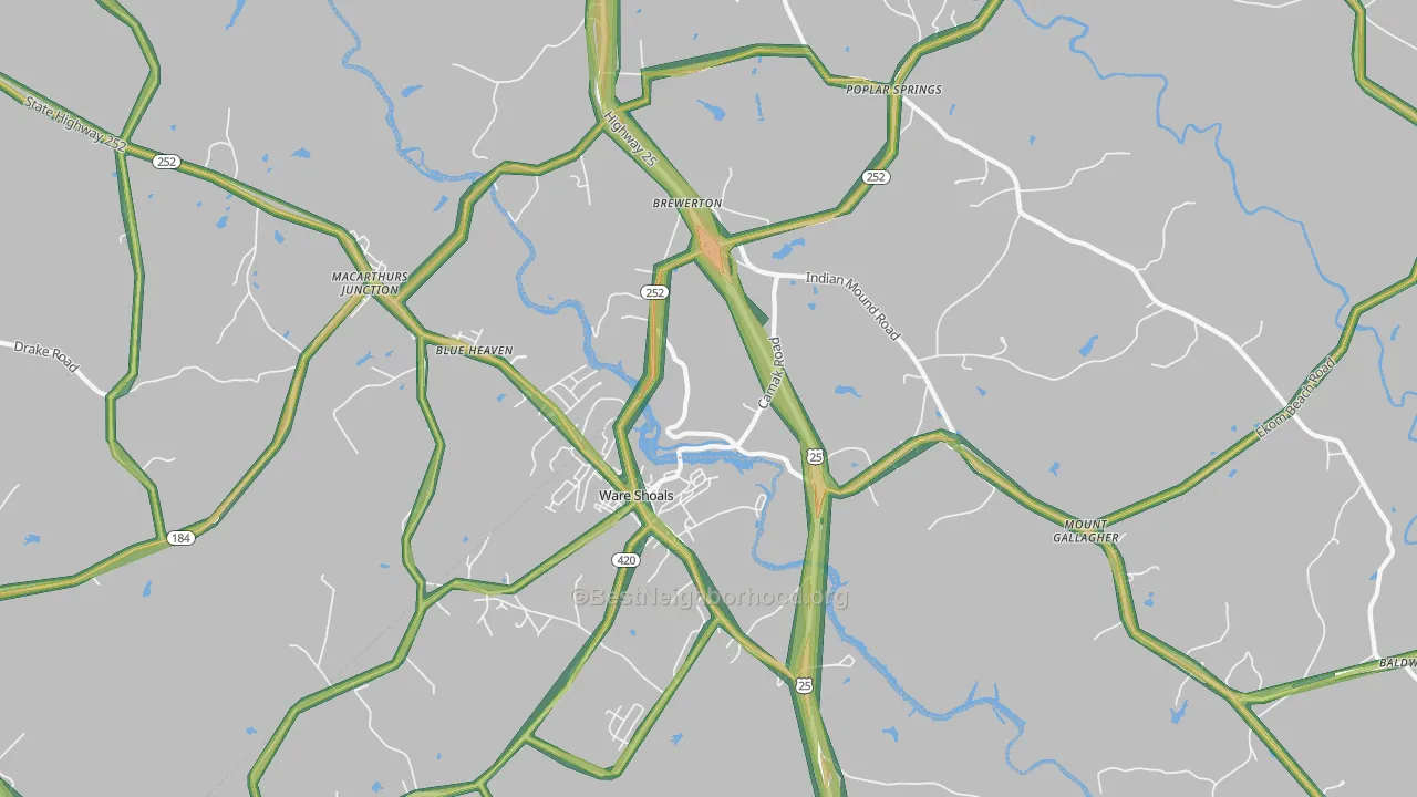 Ware Shoals, SC Map of Noise Levels in Ware Shoals