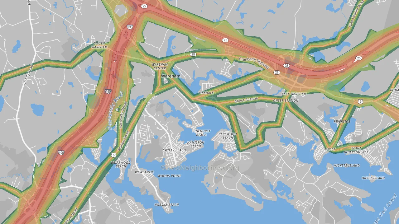 Wareham Center, MA Map of Noise Levels in Wareham Center