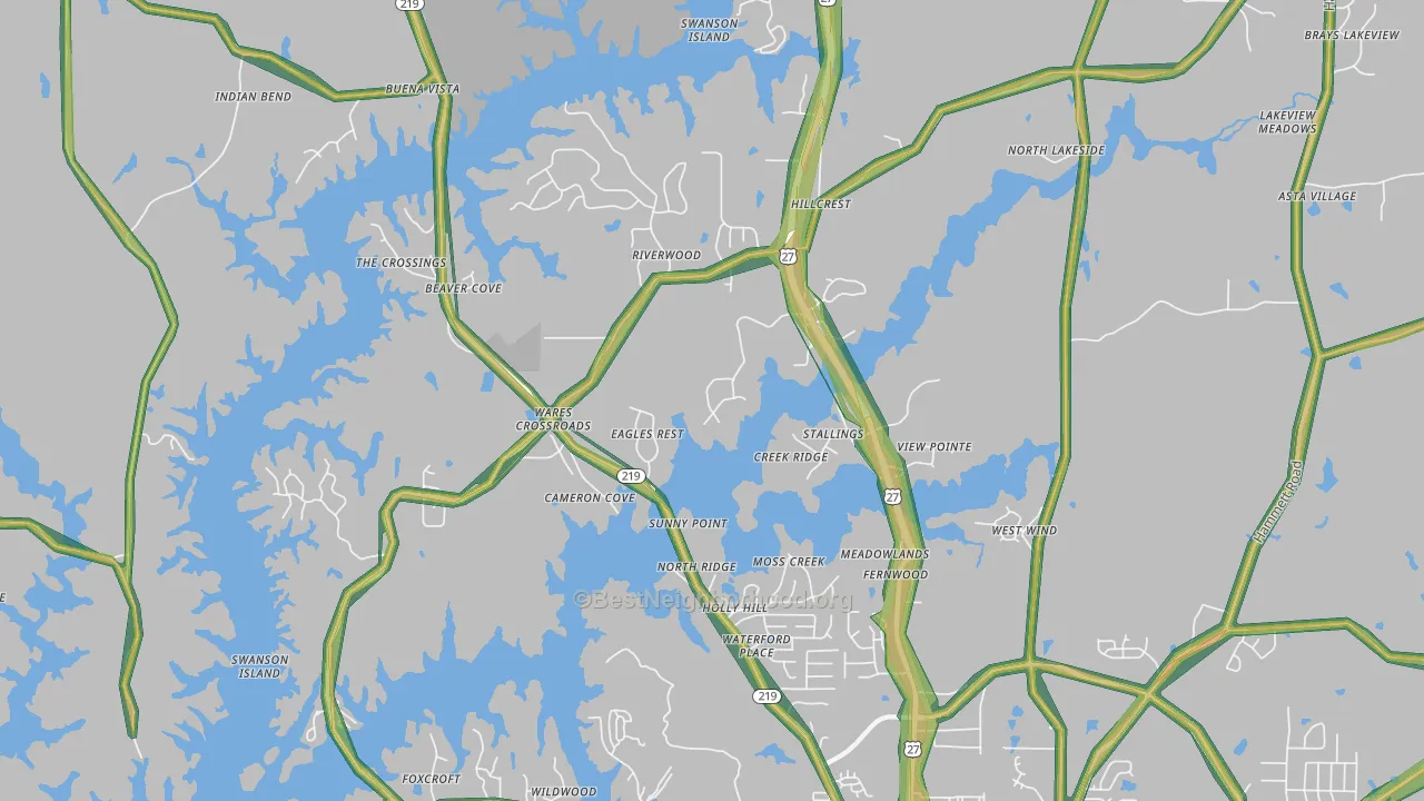 Wares Crossroads, GA Map of Noise Levels in Wares Crossroads