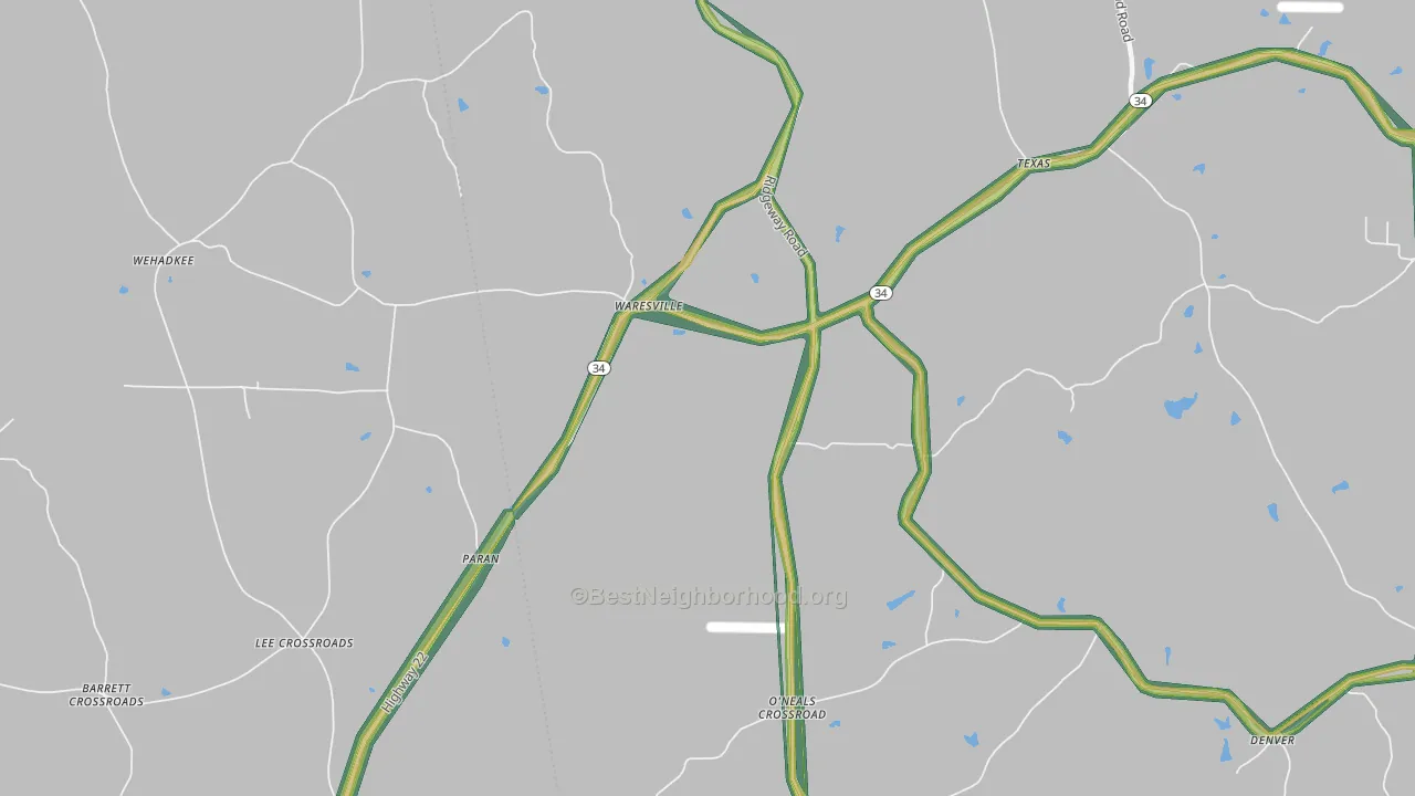 Waresville, GA Map of Noise Levels in Waresville