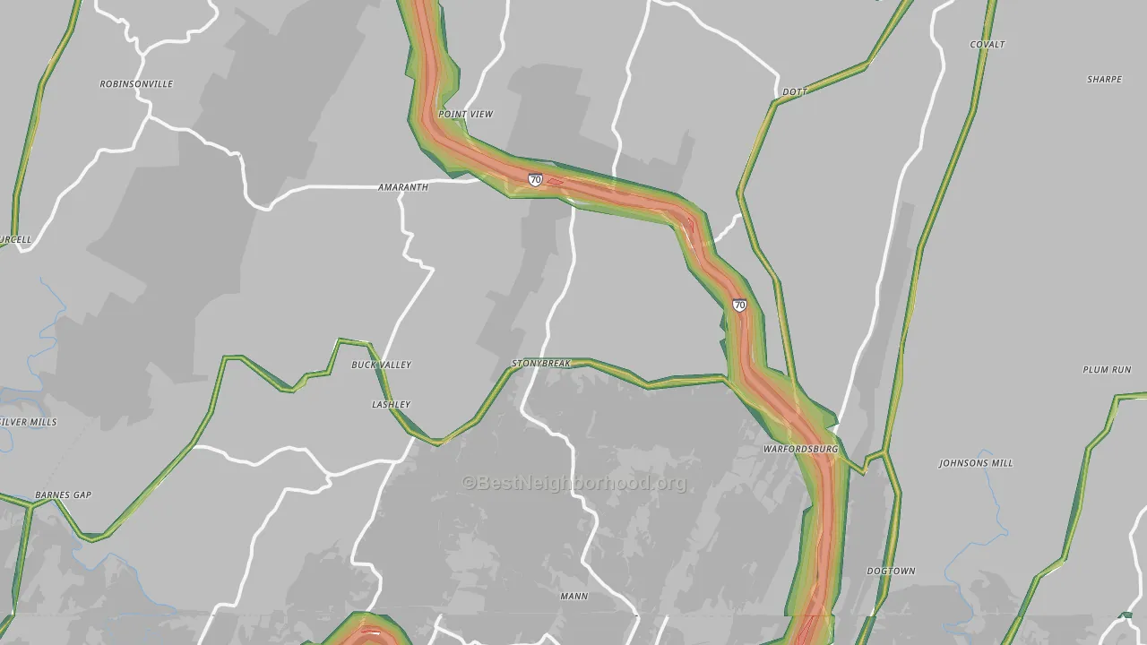 Warfordsburg, PA Map of Noise Levels in Warfordsburg