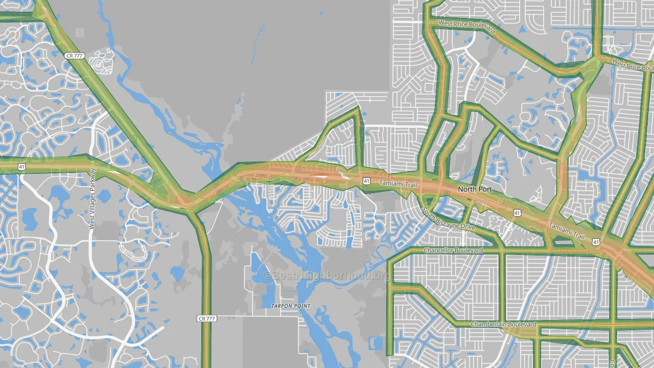 Warm Mineral Springs, FL Map of Noise Levels in Warm Mineral Springs