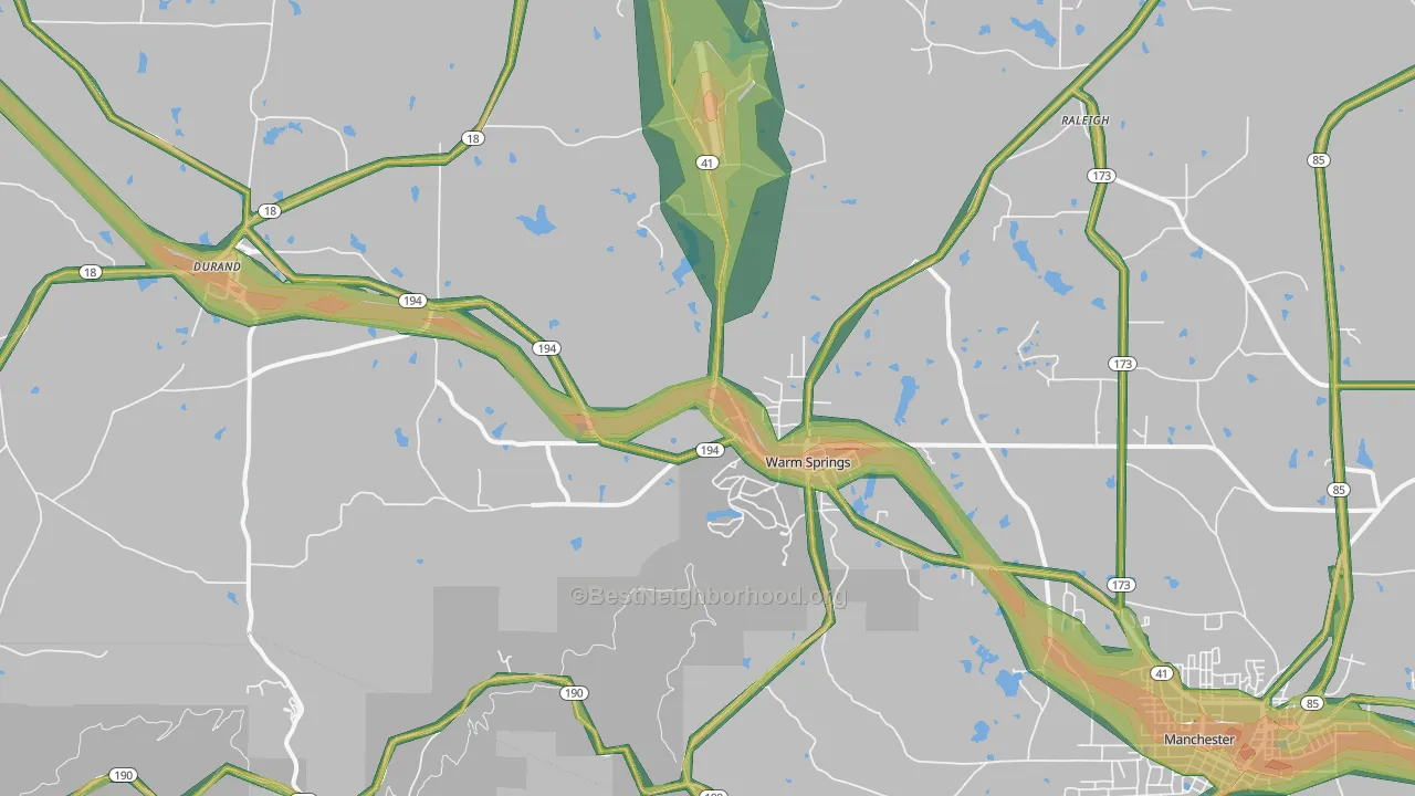 Warm Springs, GA Map of Noise Levels in Warm Springs