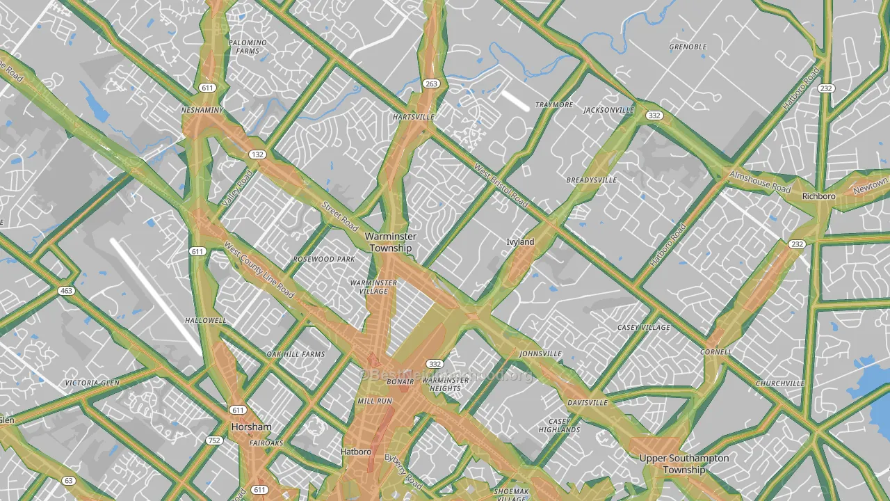 Warminster, PA Map of Noise Levels in Warminster