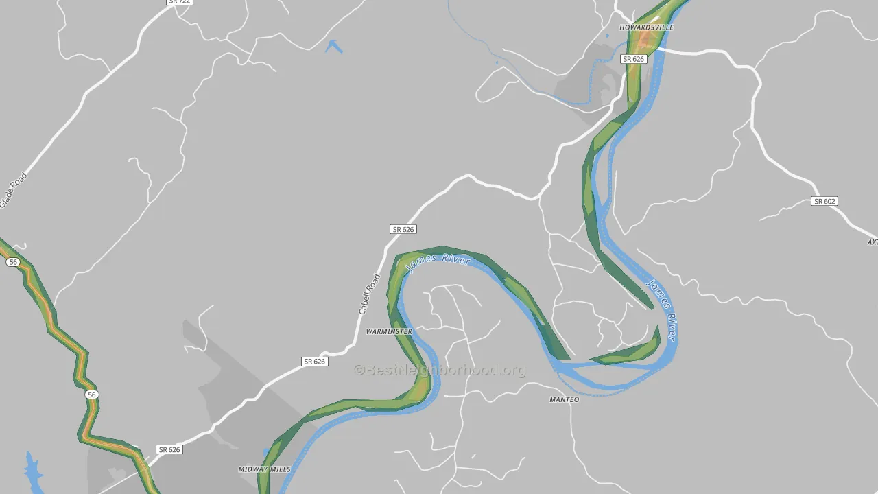 Warminster, VA Map of Noise Levels in Warminster