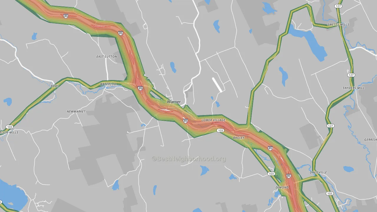 Warner, NH Map of Noise Levels in Warner