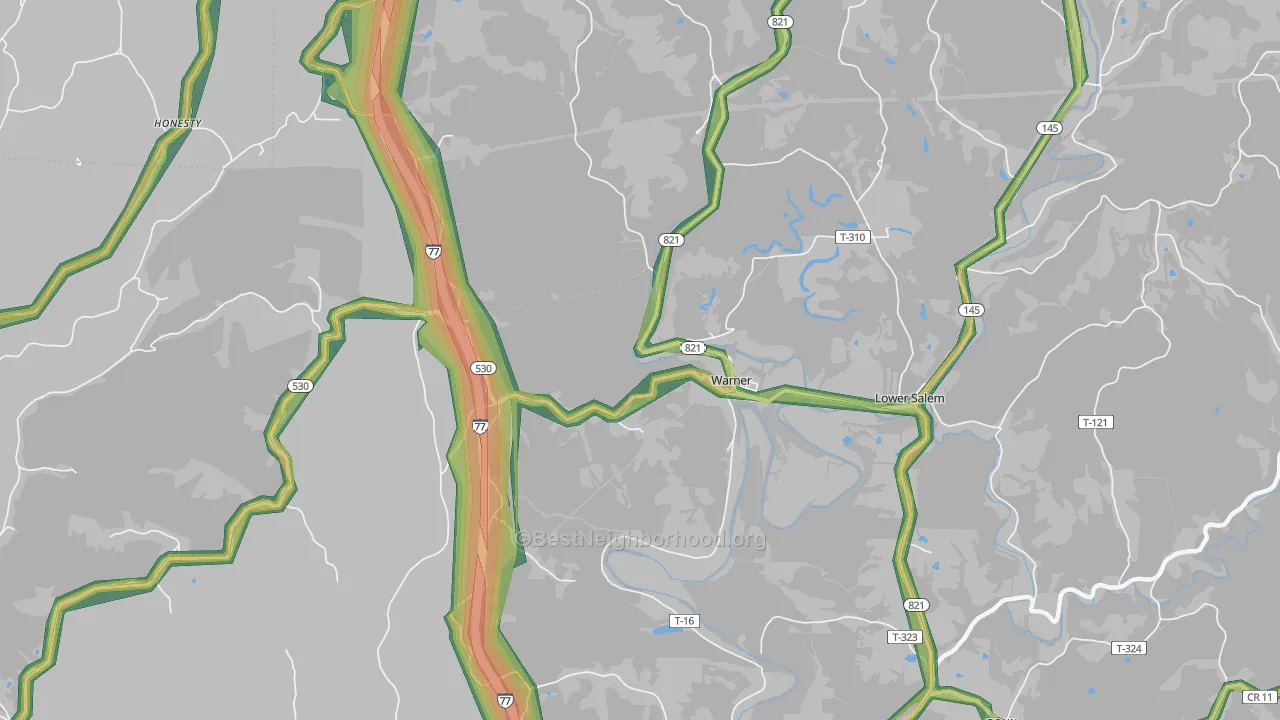 Warner, OH Map of Noise Levels in Warner