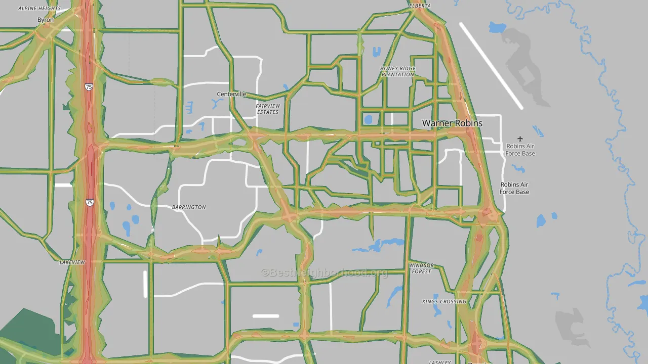 Warner Robins, GA Map of Noise Levels in Warner Robins