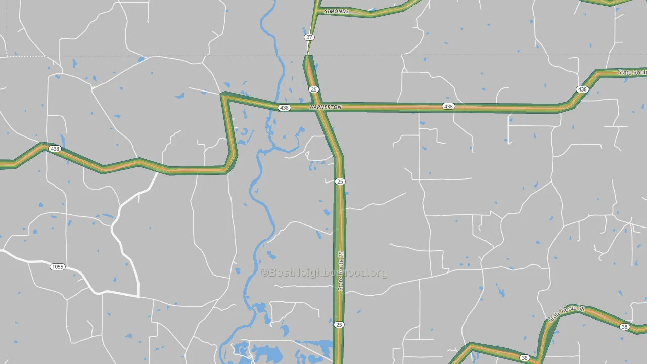 Warnerton, LA Map of Noise Levels in Warnerton