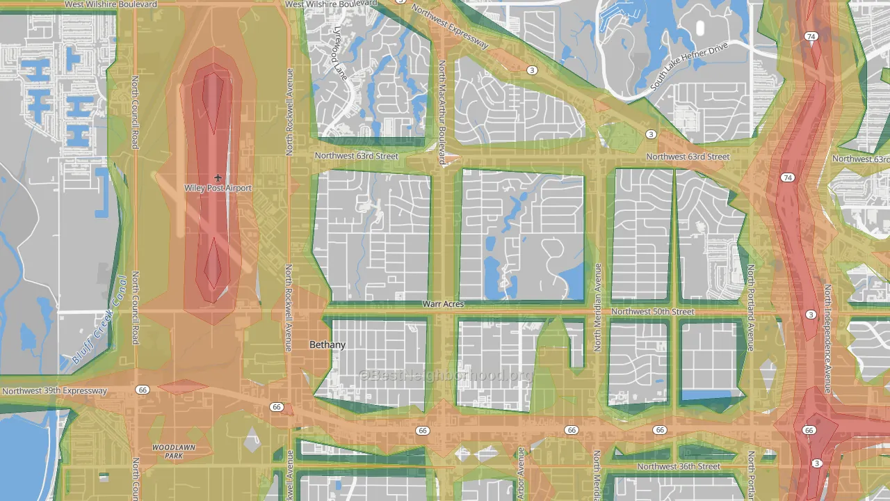 Warr Acres, OK Map of Noise Levels in Warr Acres