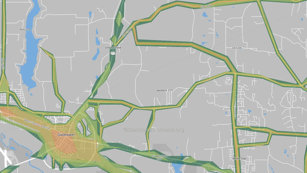 Warren City, TX Map of Noise Levels in Warren City