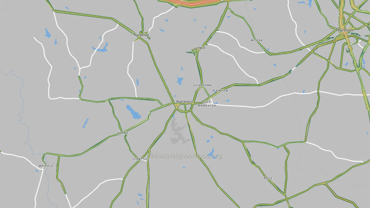 Warren County, GA Map of Noise Levels in Warren County