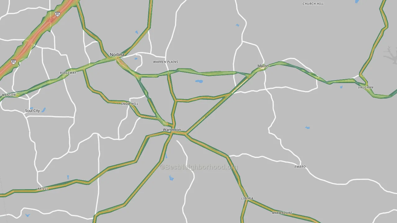 Warren County, NC Map of Noise Levels in Warren County