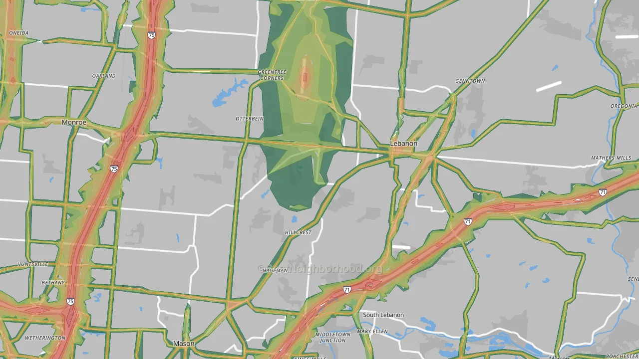 Warren County, OH Map of Noise Levels in Warren County