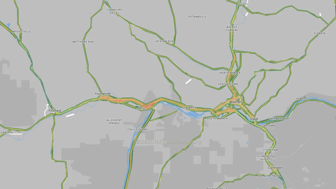 Warren County, PA Map of Noise Levels in Warren County