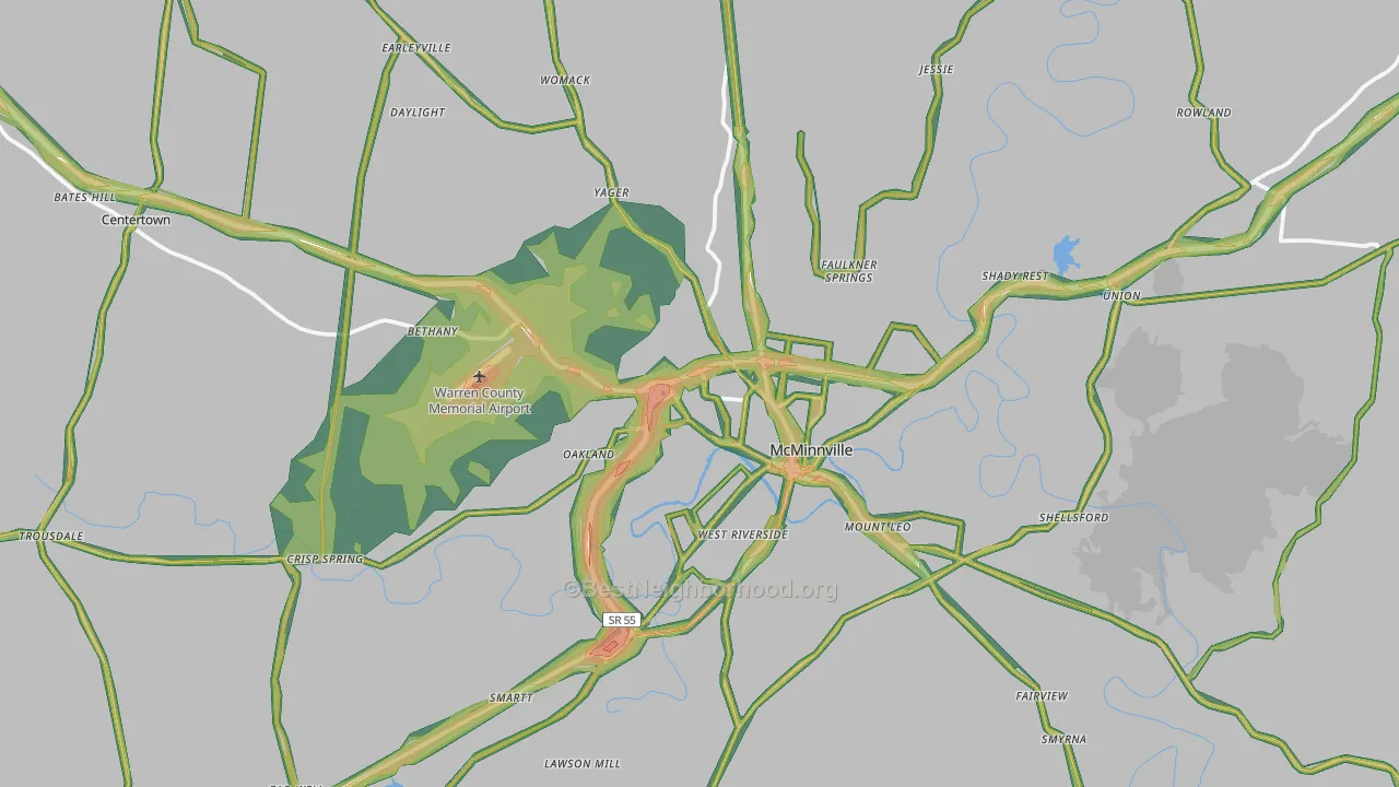 Warren County, TN Map of Noise Levels in Warren County