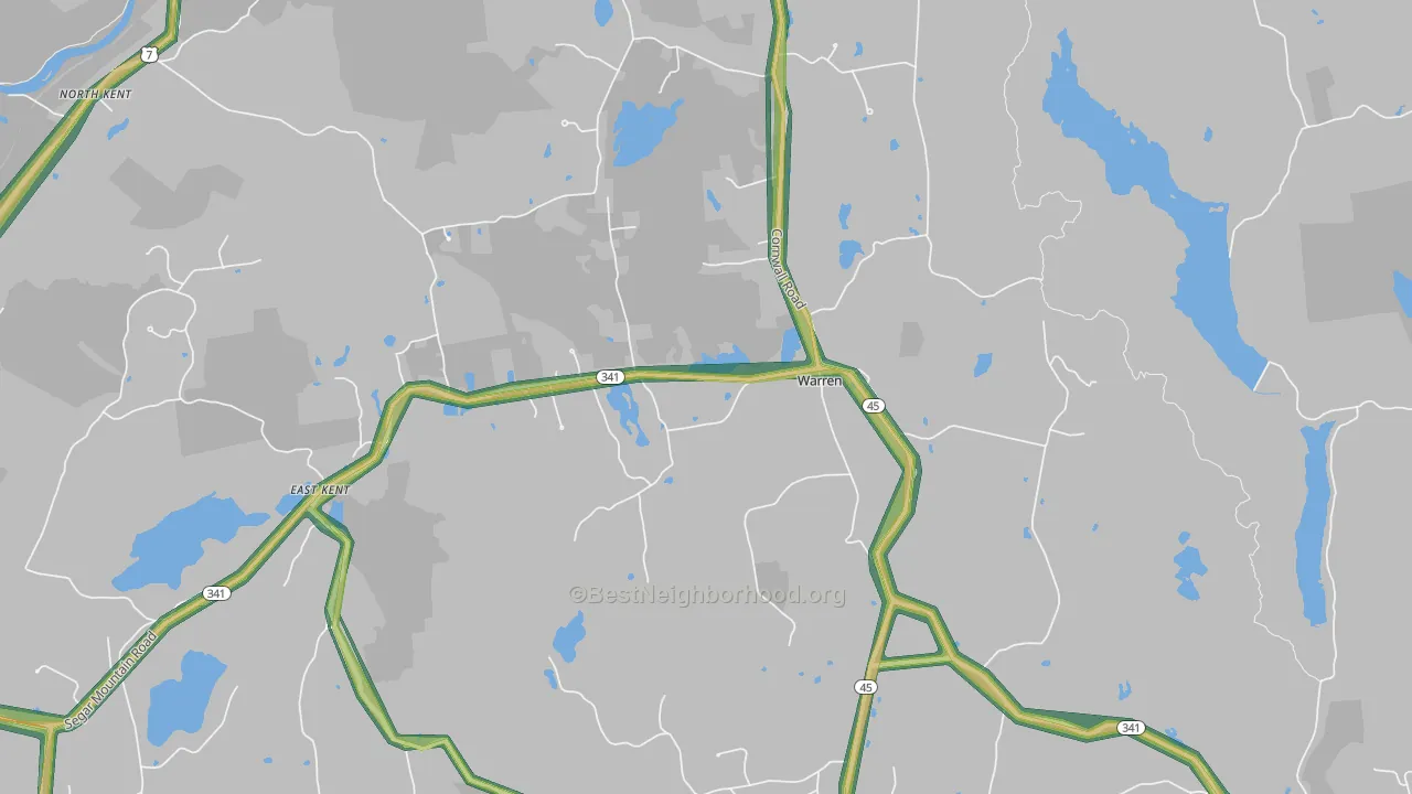 Warren, CT Map of Noise Levels in Warren