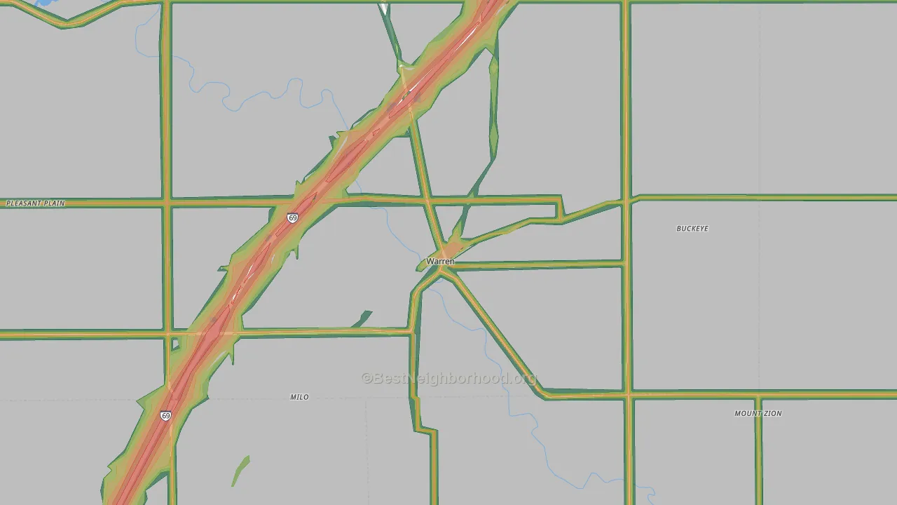 Warren, IN Map of Noise Levels in Warren
