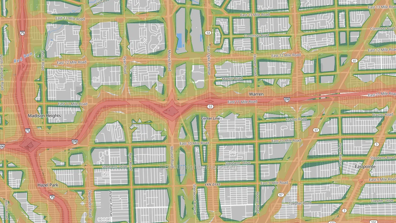 Warren, MI Map of Noise Levels in Warren